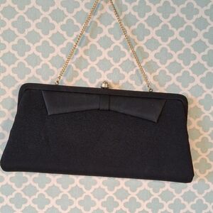 Chic Black Clutch with Bow Accent